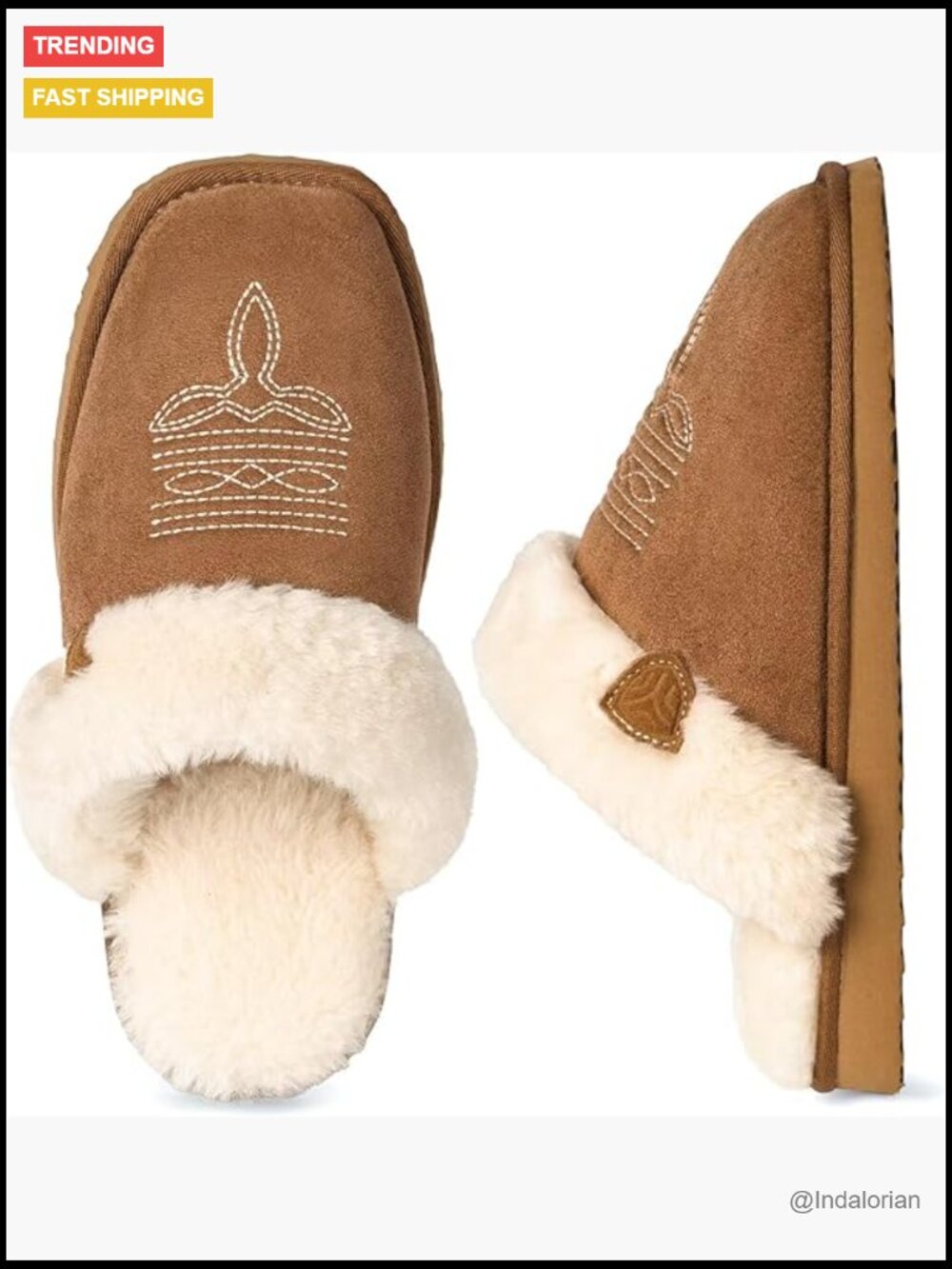 Fuzzy Western Slippers with Memory Foam, Comfy House Cowgirl Boot Slippers